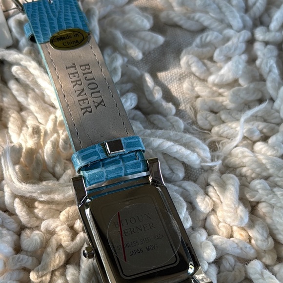 New BIJOUX TERNER Blue Silver Blue Tint Crystal Frame Leather Watch - Picture 6 of 10